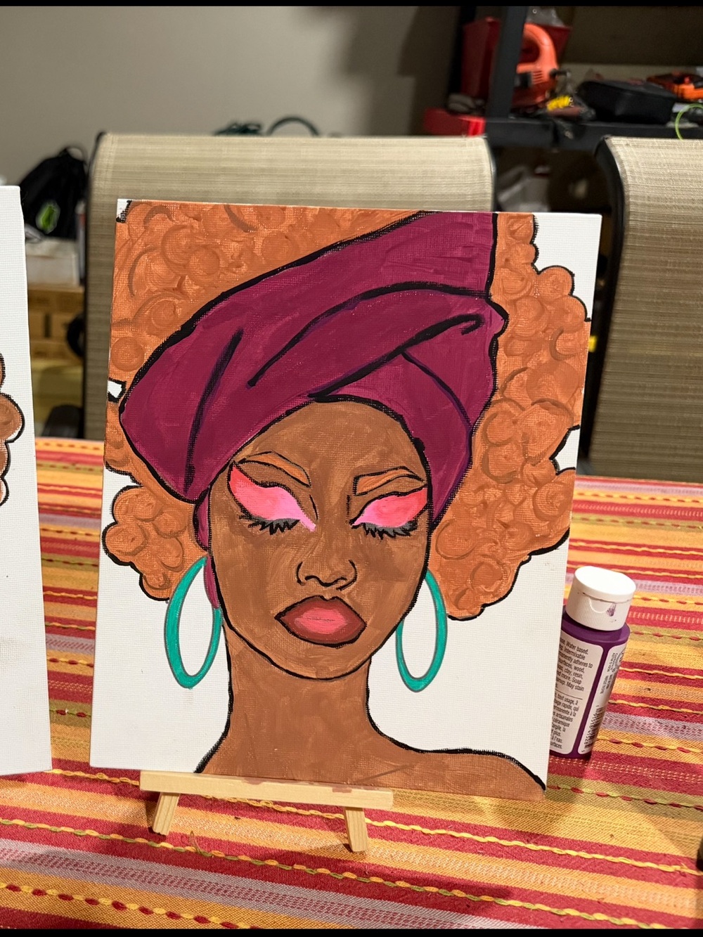 Afrocentric Duo Canvas Paintings - Green & Magenta Headwraps - Picture 2 of 3